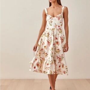 Reformation White Floral Midi Dress